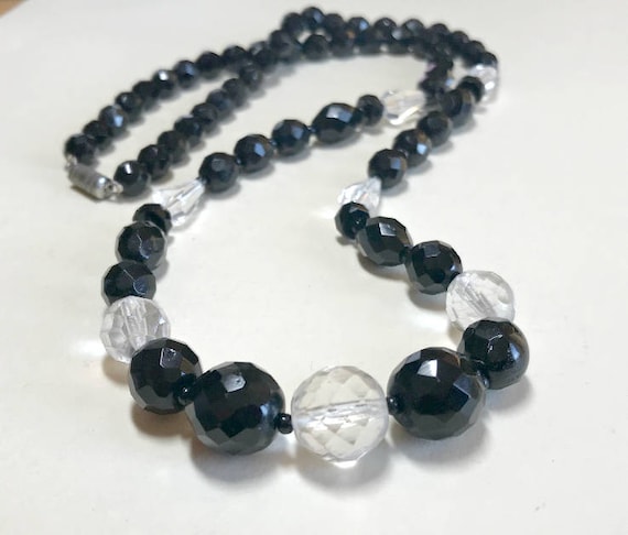 Vintage faceted glass bead necklace, 26 inches, c… - image 1