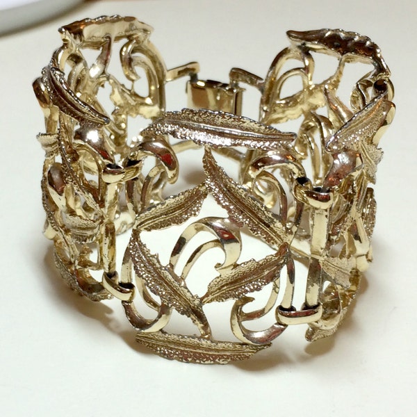 Wow vintage grande del acoplamiento pulsera enlace negrita pulsera pulsera oro audaz enlace grande declaración pulsera hoja pulsera década de 1960