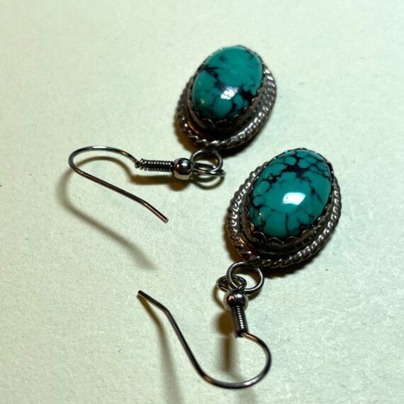 Vintage turquoise dangle earrings, sterling silve… - image 4