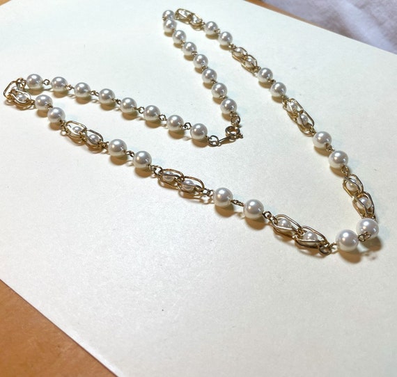 Vintage faux pearl and chain necklace, 24 inches … - image 3