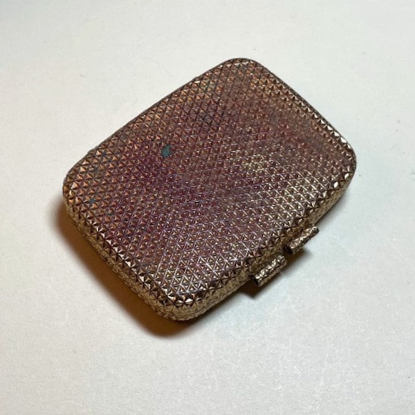 Vintage shabby Revlon powder compact with issues, goldtone metal, Love Pat, mirror in lid, powder remnants, puff, gold compact, 1960s  C8301