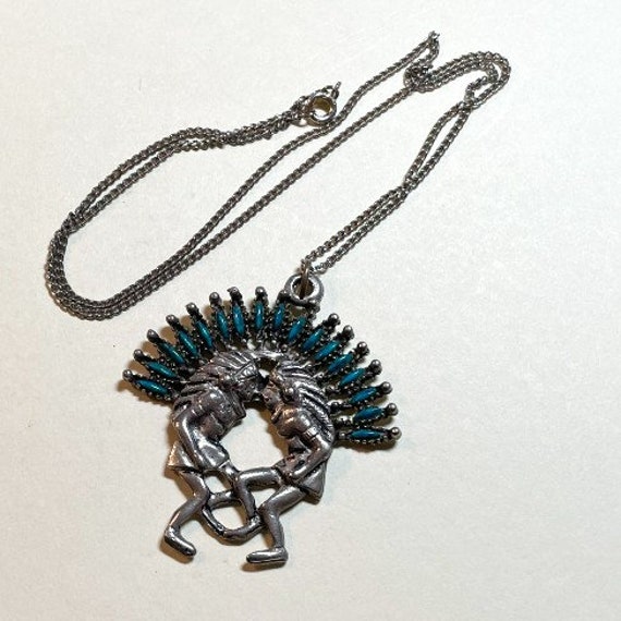 Vintage faux turquoise pendant with 20 inch chain… - image 2