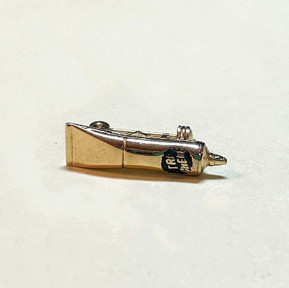 Vintage little business Tri-Chem pin, goldtone wi… - image 1