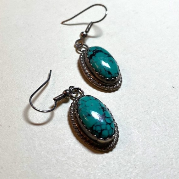 Vintage turquoise dangle earrings, sterling silve… - image 1