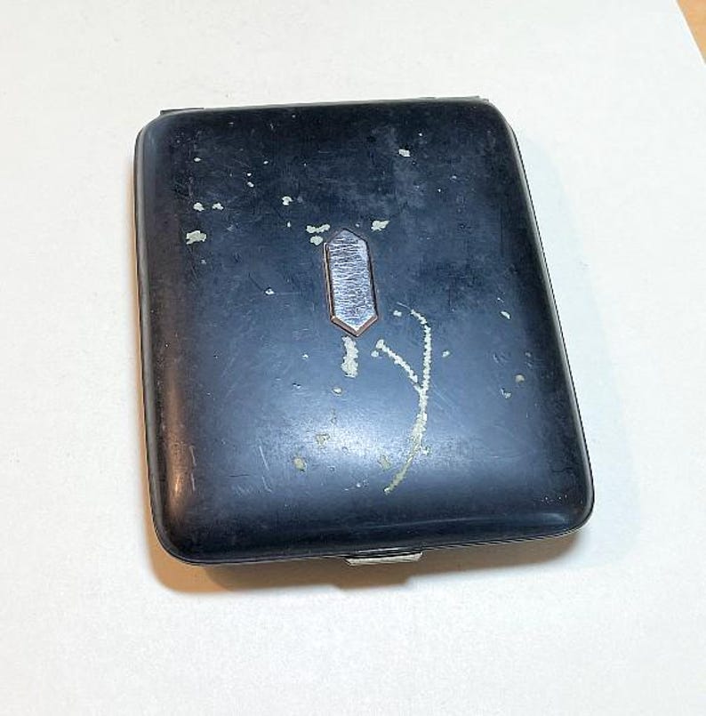 Vintage Shabby Cigarette Case From Elgin American, Black Enamel