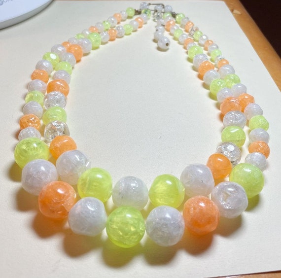 SALE Vintage bright plastic bead necklace, two st… - image 2