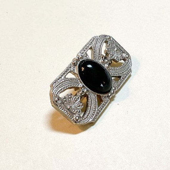 Vintage deco style brooch with black oval cabocho… - image 1