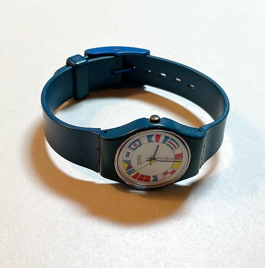 Vintage Swatch Watch 12 Flags LS101, Blue Plastic Case and Vintage Swatch Watch 12 Flags LS101, Blue Plastic Case and