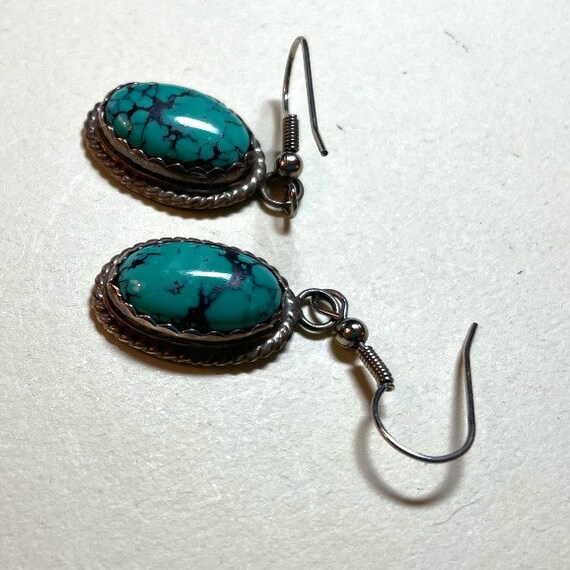 Vintage turquoise dangle earrings, sterling silve… - image 5