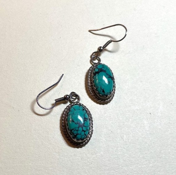 Vintage turquoise dangle earrings, sterling silve… - image 3