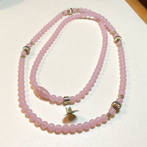 Vintage Avon beaded necklace Porcelain Pastel Bead Necklace Rose, 30" long, new in original box, Avon pink necklace, 1981  A3192