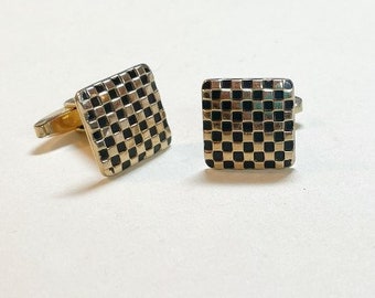 Vintage midcentury cufflinks from Foster, goldtone metal, checkerboard or basketweave pattern, gold cufflinks, men's jewelry, 1950s-60s M995