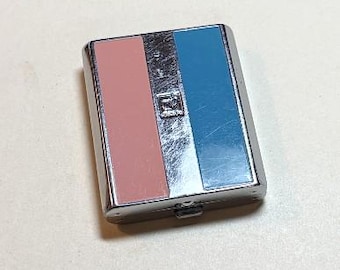 Vintage small Bourjois powder compact, silvertone metal, art deco design, enamel, 1940s  CDD6253