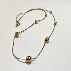 Vintage snake chain necklace with stationary gold beads, 17 inches long, goldtone metal, gold chain necklace, bead necklace, 1980s  NC628