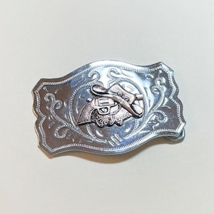 Vintage Las Vegas belt buckle, silvertone metal with copper colored metal details, Las Vegas souvenir, western belt buckle, B2261