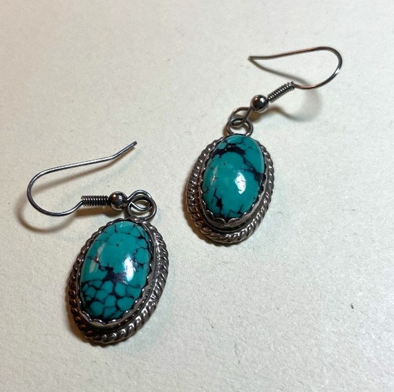 Vintage turquoise dangle earrings, sterling silve… - image 2