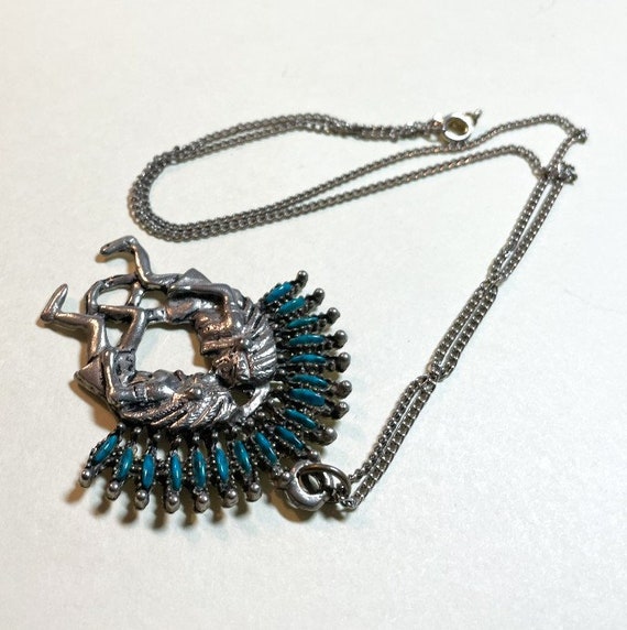 Vintage faux turquoise pendant with 20 inch chain… - image 4