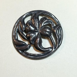 Vintage sterling large Art Nouveau floral brooch, stamped sterling, beautiful openwork design, flower brooch, 1930s-40s  PD434
