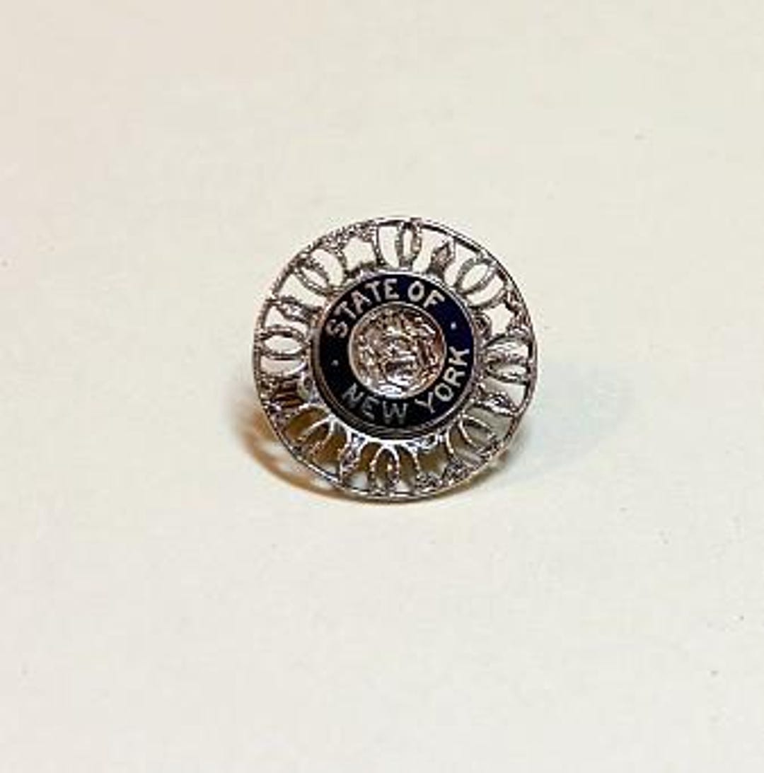Vintage Little State of New York Pin, Silvertone Metal, Blue Enamel ...