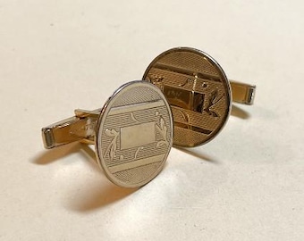 Vintage classic cufflinks, goldtone metal, round cuff links, gold cufflinks with fancy design, vintage mens jewelry, 1970s  ME8282