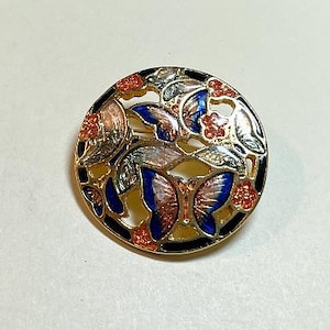 Vintage enamel butterfly brooch, goldtone metal, openwork, colorful enamel, Asian design, enamel butterfly pin, 1980s  PA3710