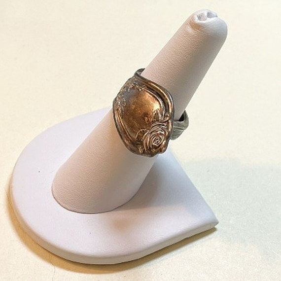 Vintage rose design spoon ring, size 7, silverton… - image 3