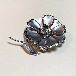 Vintage large layered flower blossom brooch, silvertone metal, silver flower pin, floral brooch, corsage, 1960s  PF12106