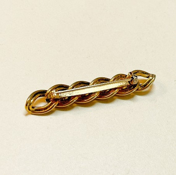 Vintage chain link design bar brooch with black r… - image 5