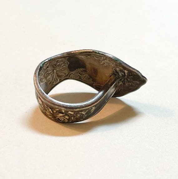 Vintage rose design spoon ring, size 7, silverton… - image 6