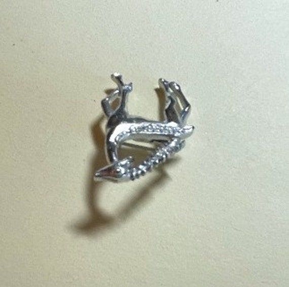 Vintage small leaping antelope brooch, silvertone… - image 4