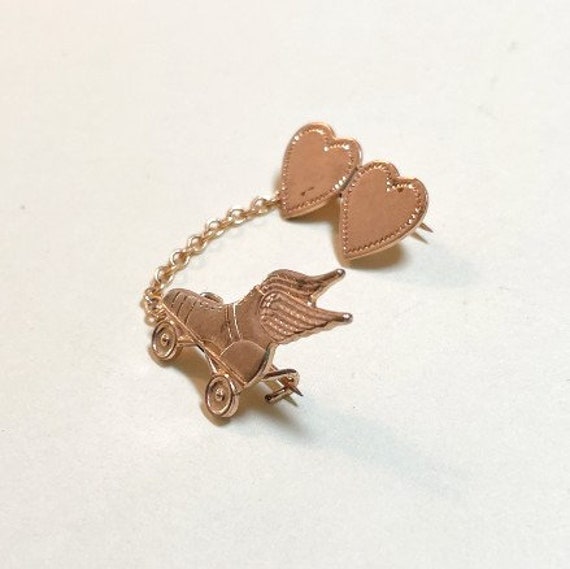 Vintage skating sweethearts pin with winged rolle… - image 3