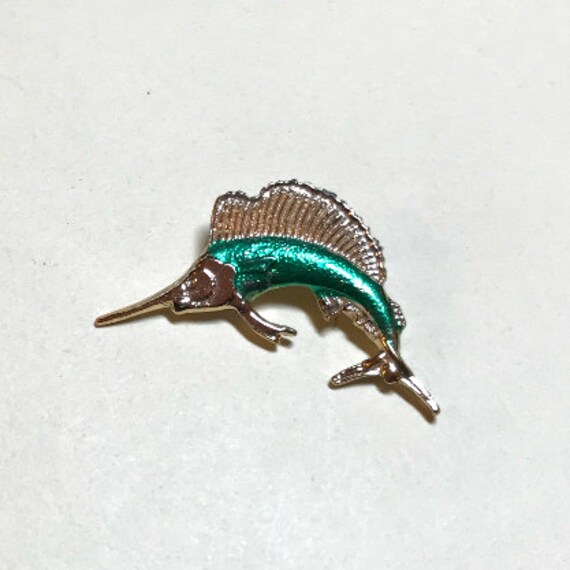 Vintage 1960/'s PELL Rhinestone Fish Brooch Saw Swordfish Fish Enamel Gold Tone Jewelry Brooch Pin Minimalist Modernist Graceful sa286