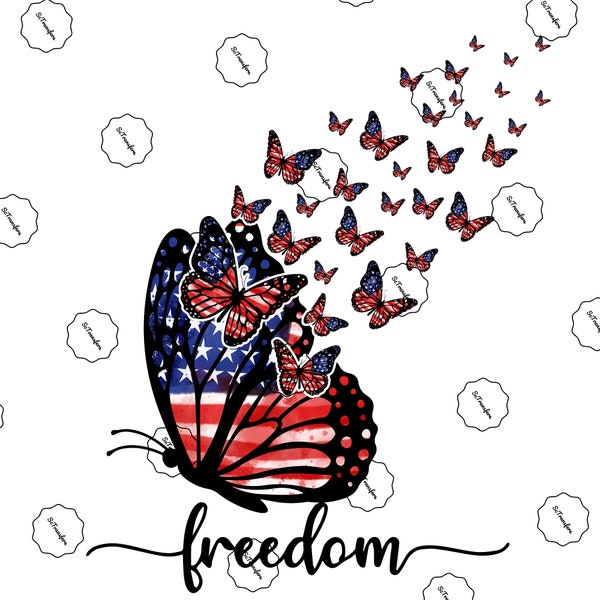 ready to press heat transfer sublimation design / freedom / butterfly / red white and blue / patriotic / 4th July