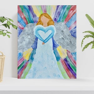 Angel Painting, Religious Painting, Angel Art, Gift for Her, Religious Gift, Baptism Gift, Religious Home Decor, Canvas Wall Hanging image 5