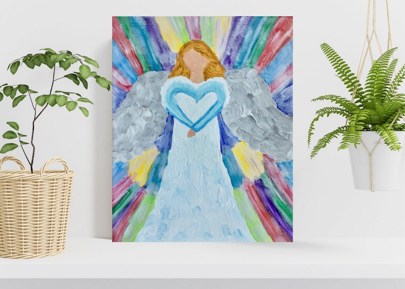 Angel Painting, Religious Painting, Angel Art, Gift for Her, Religious Gift, Baptism Gift, Religious Home Decor, Canvas Wall Hanging image 5