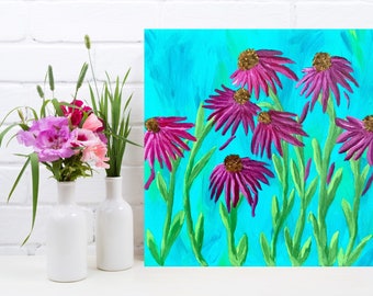 Flower Painting, Echinacea Flower, Canvas Wall Hanging, Home Decor, Gift for Her, Gift for Girlfriend, Artwork for Walls, Floral Artwork