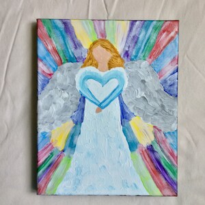 Angel Painting, Religious Painting, Angel Art, Gift for Her, Religious Gift, Baptism Gift, Religious Home Decor, Canvas Wall Hanging image 6