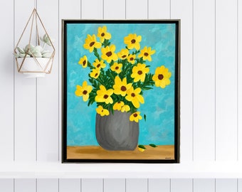 Flower Painting Framed Wall Art, Home Decor, Gift for Her, Canvas Wall Hanging, Wall Decor, Canvas Art, Floral Artwork, Floral Decor