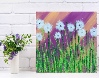 Dandelion Painting, Home Decor, Gift for Her, Gift for Girlfriend, Impasto, Textured Painting, Unique Gift, Canvas Wall Hanging