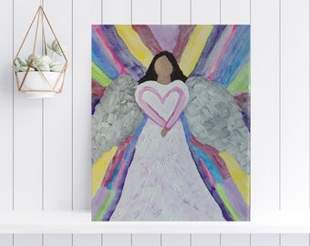 Angel Painting, Religious Artwork, Religious Gift, Religious Painting, Gift For Her, Baptism Gift, Communion Gift, Religious Home Decor