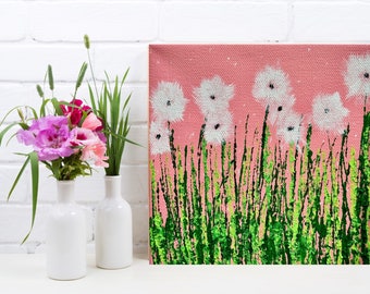 Dandelion Painting, Textured Painting, Canvas Wall Hanging, Landscape Artwork, Gift for Her, Birthday Gift, Botanical Artwork, Dandelion Art