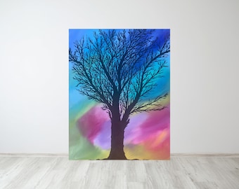Abstract Tree Painting: Colorful Acrylic Landscape Art (14x18)