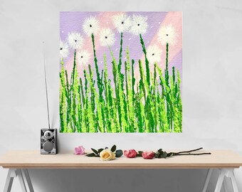 Textured Dandelion Painting: Handmade Acrylic Canvas Wall Art