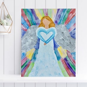 Angel Painting, Religious Painting, Angel Art, Gift for Her, Religious Gift, Baptism Gift, Religious Home Decor, Canvas Wall Hanging image 1