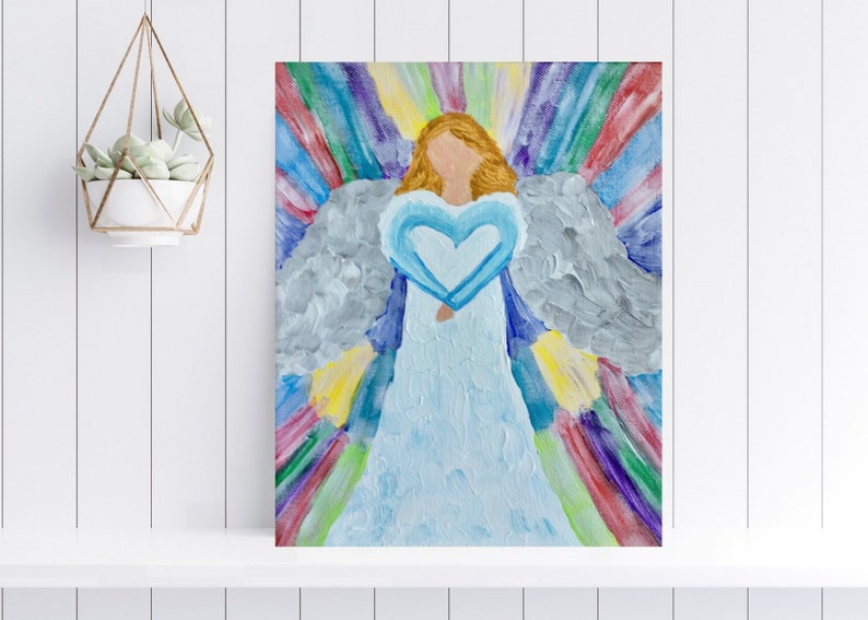 Angel Painting, Religious Painting, Angel Art, Gift for Her, Religious Gift, Baptism Gift, Religious Home Decor, Canvas Wall Hanging image 1
