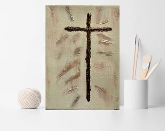 Religious Painting, Textured Cross Painting (5x7)