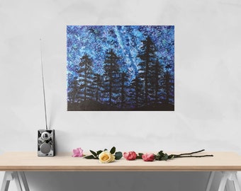 Northern Lights Galaxy Painting: Celestial Canvas Wall Art (10x8)