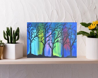 Aurora Borealis Painting: Night Sky Acrylic Art (7x5)