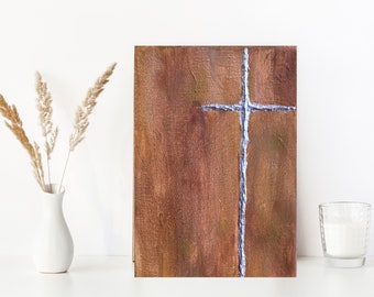 Cross Painting Religious Home Decor, Religious Artwork, Religious Painting, Religious Wall Art, Baptism Gift, Silver Cross, Religious Gift