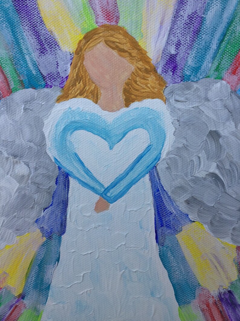 Angel Painting, Religious Painting, Angel Art, Gift for Her, Religious Gift, Baptism Gift, Religious Home Decor, Canvas Wall Hanging image 7